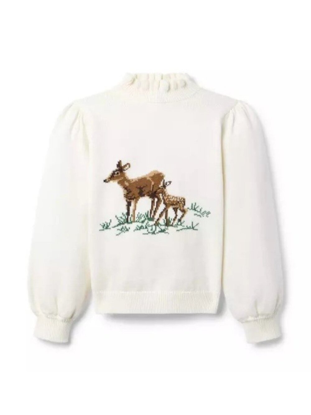 Janie And Jack Knit Deer Sweater Ivory‎ Brown Cotton Knit 6-12 Months